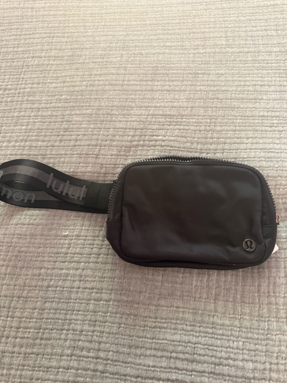 lululemon athletica Black Belt Bag with Branded Gray Strap